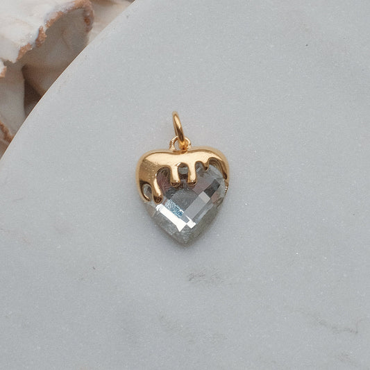 Gold Rhinestone Heart Drip Charm