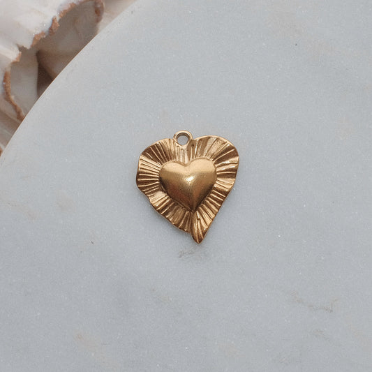 Gold Ruffle Heart Charm