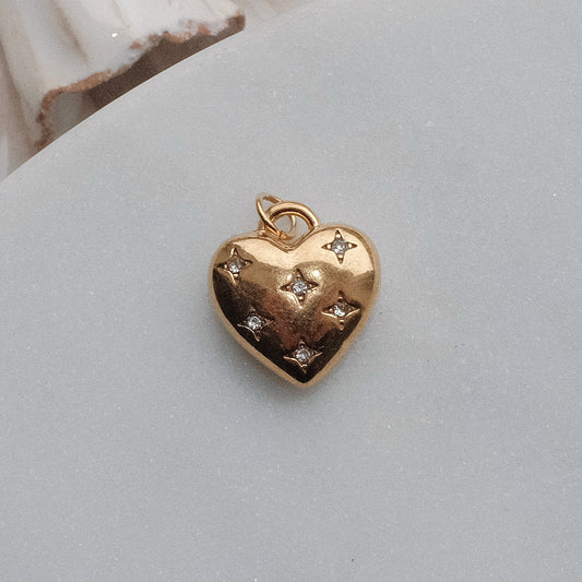 Gold Stella Rhinestone Heart Charm