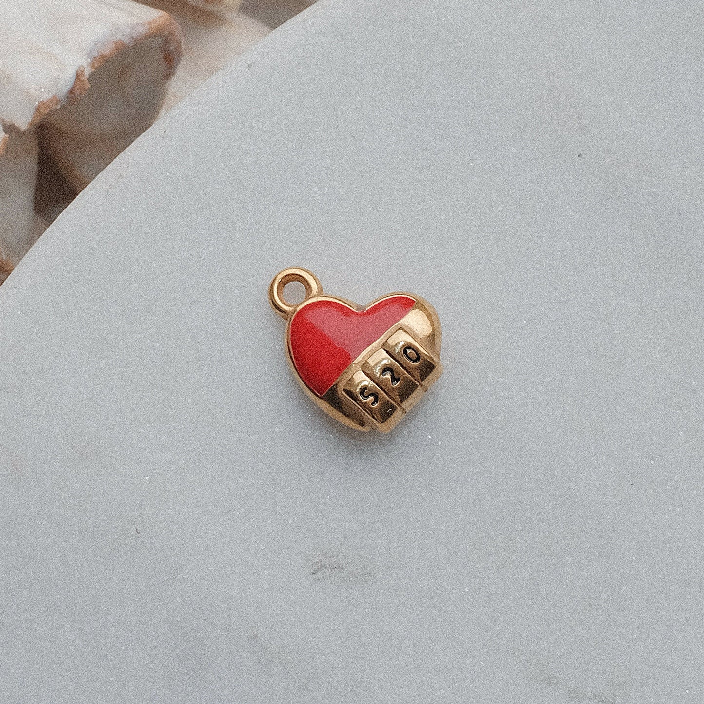 Gold and Red Locked Heart Charm