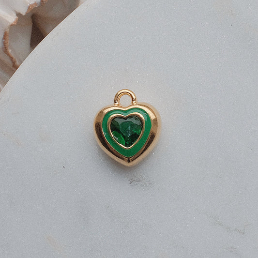 Gold and Green Rhinestone Heart Charm