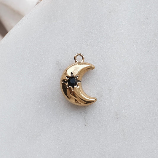 Gold Moon With Black Rhinestone Charm