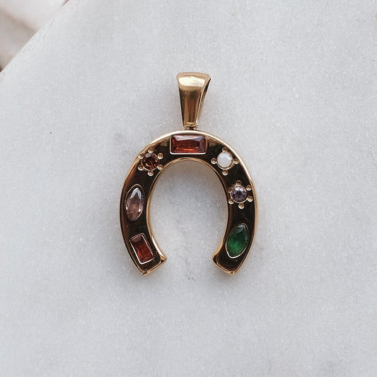 Gold Gemstone Horseshoe Charm