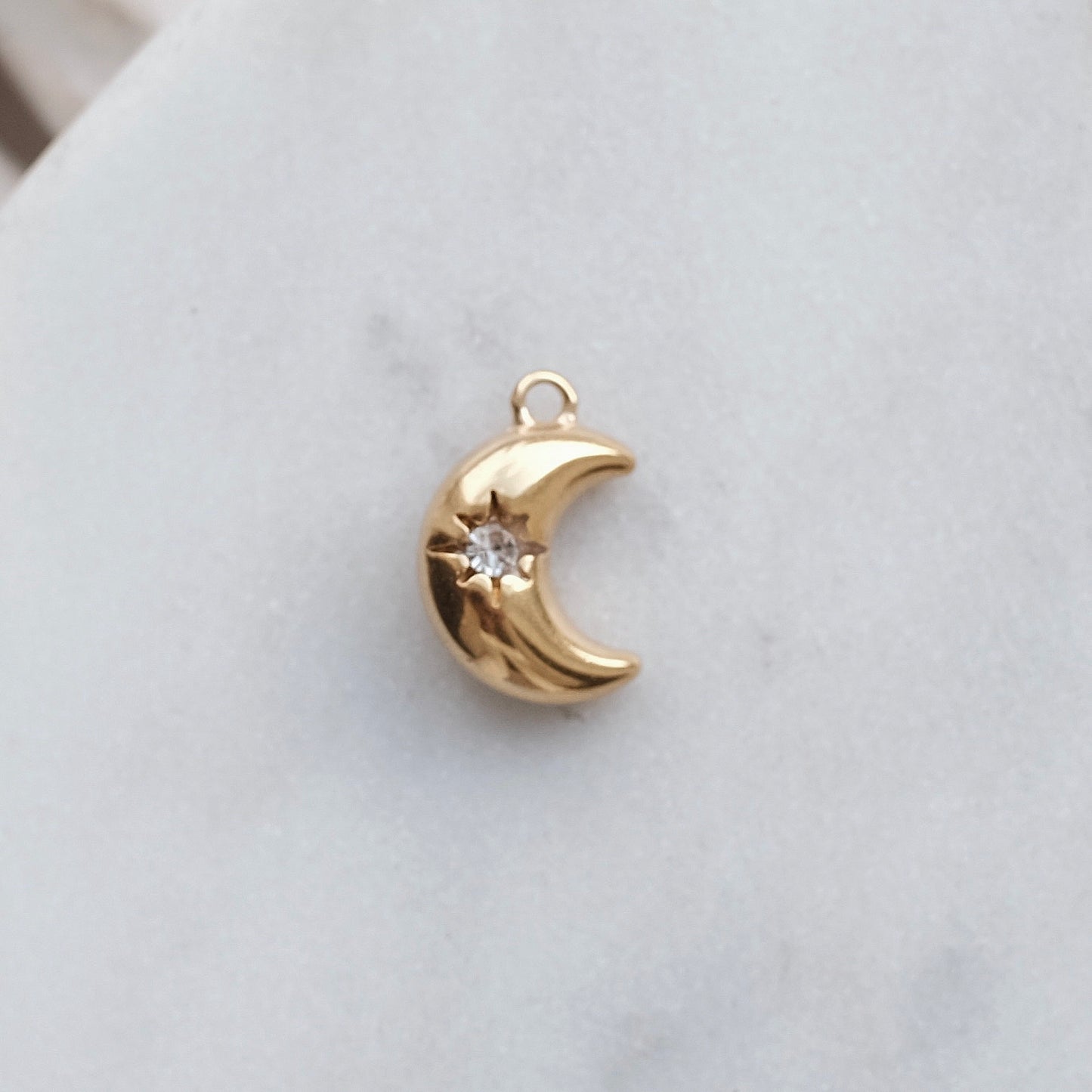 Gold Moon With Rhinestone Charm