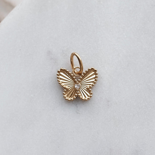 Gold Butterfly With Rhinestone Charm