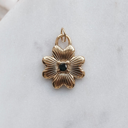 Gold and Green Rhinestone Clover Charm