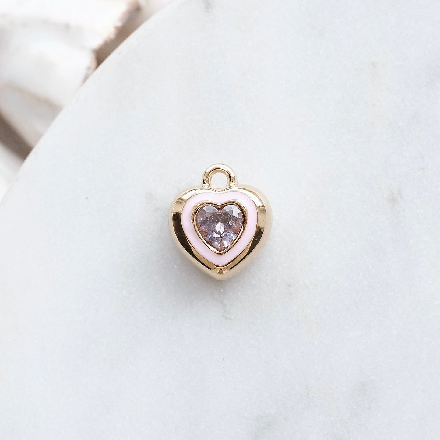 Gold and Pink Rhinestone Heart Charm