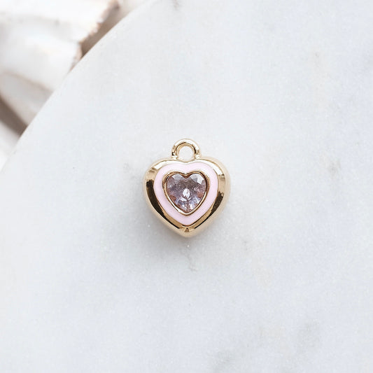 Gold and Pink Rhinestone Heart Charm