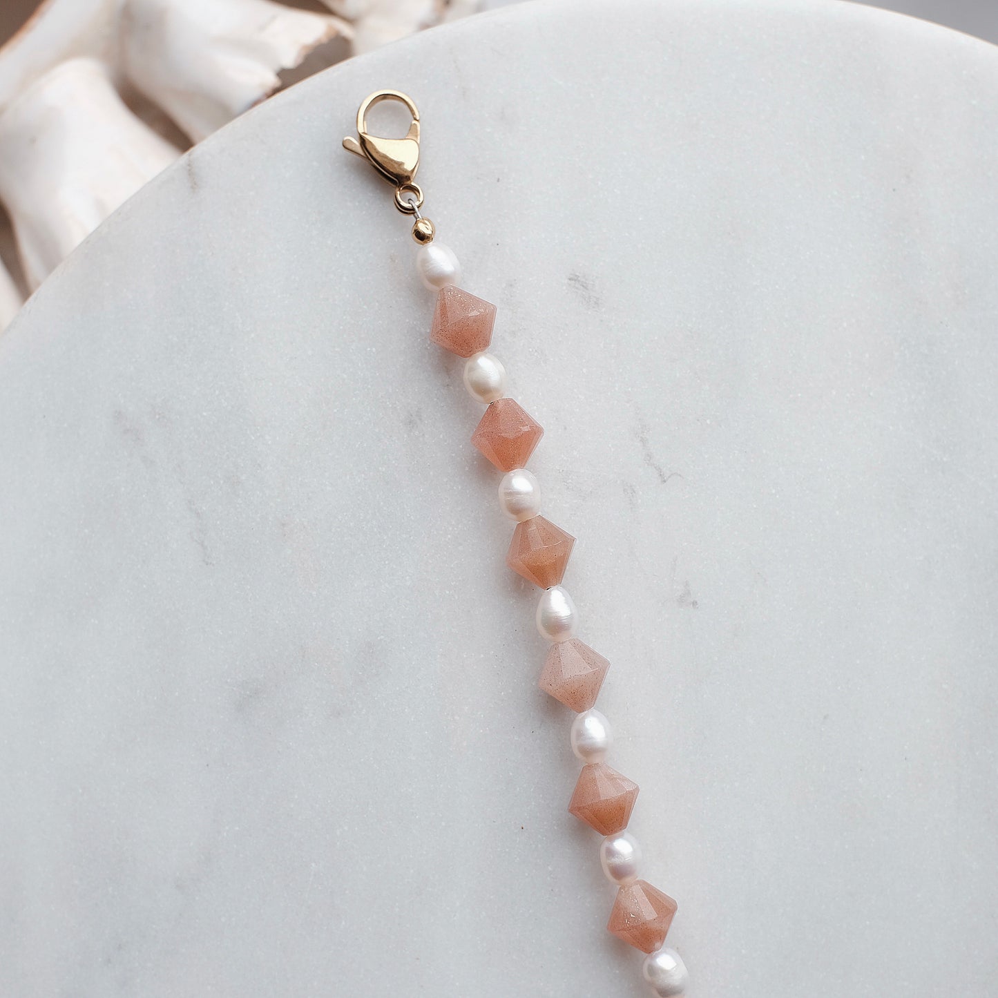 Peach Moonstone & Pearl Journal Strap